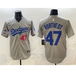 Men's Los Angeles Dodgers #47 Ben Rortvedt Gray 2025 World Series Champions Patch Limited Stitched Baseball Jersey