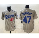 Men's Los Angeles Dodgers #47 Ben Rortvedt Gray 2025 World Series Patch Limited Stitched Baseball Jersey