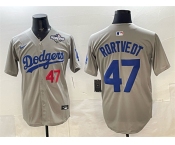 Men's Los Angeles Dodgers #47 Ben Rortvedt Gray 2025 World Series Patch Limited Stitched Baseball Jersey