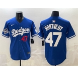Men's Los Angeles Dodgers #47 Ben Rortvedt Royal 2025 World Series Champions Patch Limited Stitched Baseball Jersey