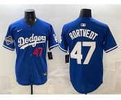 Men's Los Angeles Dodgers #47 Ben Rortvedt Royal 2025 World Series Champions Patch Limited Stitched Baseball Jersey