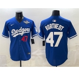 Men's Los Angeles Dodgers #47 Ben Rortvedt Royal 2025 World Series Patch Limited Stitched Baseball Jersey
