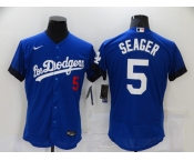 Men's Los Angeles Dodgers #5 Corey Seager Blue 2021 City Connect Flex Base Stitched Jersey