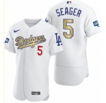 Men's Los Angeles Dodgers #5 Corey Seager Olive Gold 2020 World Series Champions Authentic Jersey