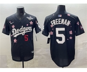 Men's Los Angeles Dodgers #5 Freddie Freeman Black 2025 World Series Patch Tokyo Series Limited Stitched Baseball Jersey