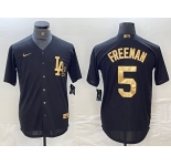 Men's Los Angeles Dodgers #5 Freddie Freeman Black Gold Cool Base Stitched Jersey