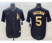 Men's Los Angeles Dodgers #5 Freddie Freeman Black Gold Cool Base Stitched Jersey