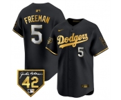 Men's Los Angeles Dodgers #5 Freddie Freeman Black Gold With Jackie Robinson Patch Limited Stitched Baseball Jersey