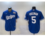 Men's Los Angeles Dodgers #5 Freddie Freeman Blue 2024 World Series Cool Base Stitched Baseball Jersey