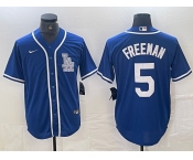 Men's Los Angeles Dodgers #5 Freddie Freeman Blue Cool Base Stitched Baseball Jersey