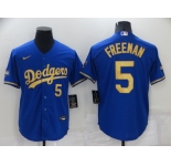 Men's Los Angeles Dodgers #5 Freddie Freeman Blue Gold Stitched MLB Cool Base Nike Fashion Jersey