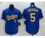 Men's Los Angeles Dodgers #5 Freddie Freeman Blue Gold Stitched MLB Cool Base Nike Fashion Jersey