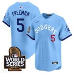 Men's Los Angeles Dodgers #5 Freddie Freeman Blue With 2024 World Series Patch Vapor Premier Limited Stitched Baseball Jersey