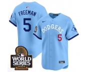 Men's Los Angeles Dodgers #5 Freddie Freeman Blue With 2024 World Series Patch Vapor Premier Limited Stitched Baseball Jersey