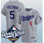 Men's Los Angeles Dodgers #5 Freddie Freeman Gray 2025 World Series Limited Stitched Baseball Jersey