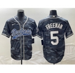 Men's Los Angeles Dodgers #5 Freddie Freeman Gray Camo Cool Base With Patch Stitched Baseball Jersey