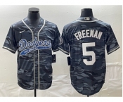 Men's Los Angeles Dodgers #5 Freddie Freeman Gray Camo Cool Base With Patch Stitched Baseball Jersey