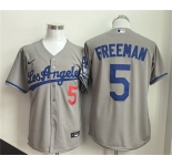 Men's Los Angeles Dodgers #5 Freddie Freeman Gray Cool Base Stitched Baseball Jersey