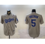 Men's Los Angeles Dodgers #5 Freddie Freeman Grey 2024 World Series Cool Base Stitched Baseball Jersey