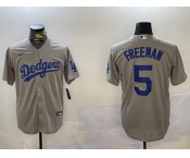 Men's Los Angeles Dodgers #5 Freddie Freeman Grey Cool Base Jersey