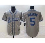 Men's Los Angeles Dodgers #5 Freddie Freeman Grey Cool Base Stitched Baseball Jersey1