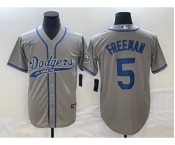 Men's Los Angeles Dodgers #5 Freddie Freeman Grey Cool Base Stitched Baseball Jersey1