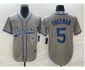 Men's Los Angeles Dodgers #5 Freddie Freeman Grey Cool Base Stitched Baseball Jersey