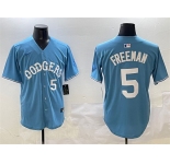 Men's Los Angeles Dodgers #5 Freddie Freeman Light Blue Limited Stitched Baseball Jersey