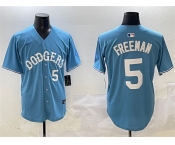 Men's Los Angeles Dodgers #5 Freddie Freeman Light Blue Limited Stitched Baseball Jersey