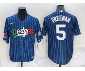 Men's Los Angeles Dodgers #5 Freddie Freeman Navy Blue Pinstripe 2020 World Series Cool Base Nike Jersey