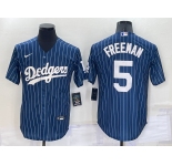Men's Los Angeles Dodgers #5 Freddie Freeman Navy Blue Pinstripe Stitched MLB Cool Base Nike Jersey