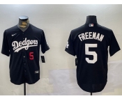 Men's Los Angeles Dodgers #5 Freddie Freeman Number Black Cool Base Jersey