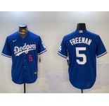 Men's Los Angeles Dodgers #5 Freddie Freeman Number Blue Cool Base Jersey