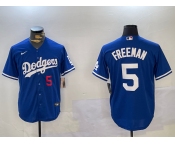 Men's Los Angeles Dodgers #5 Freddie Freeman Number Blue Cool Base Jersey