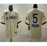 Men's Los Angeles Dodgers #5 Freddie Freeman Number Cream 2024 World Series City Connect Limited Stitched Jersey