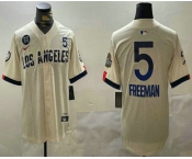 Men's Los Angeles Dodgers #5 Freddie Freeman Number Cream 2024 World Series City Connect Limited Stitched Jersey