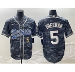 Men's Los Angeles Dodgers #5 Freddie Freeman Number Gray Camo Cool Base With Patch Stitched Baseball Jersey