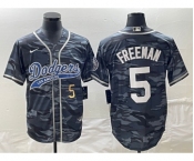 Men's Los Angeles Dodgers #5 Freddie Freeman Number Gray Camo Cool Base With Patch Stitched Baseball Jersey