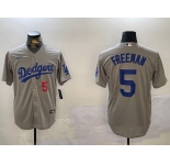Men's Los Angeles Dodgers #5 Freddie Freeman Number Grey Cool Base Jersey