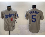 Men's Los Angeles Dodgers #5 Freddie Freeman Number Grey Cool Base Jersey