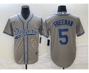 Men's Los Angeles Dodgers #5 Freddie Freeman Number Grey Cool Base Stitched Baseball Jersey