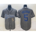 Men's Los Angeles Dodgers #5 Freddie Freeman Number Grey Gridiron Cool Base Stitched Baseball Jersey