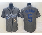 Men's Los Angeles Dodgers #5 Freddie Freeman Number Grey Gridiron Cool Base Stitched Baseball Jersey