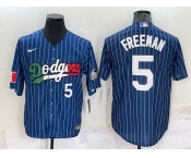 Men's Los Angeles Dodgers #5 Freddie Freeman Number Navy Blue Pinstripe 2020 World Series Cool Base Nike Jersey