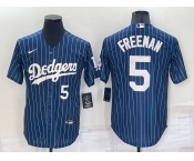 Men's Los Angeles Dodgers #5 Freddie Freeman Number Navy Blue Pinstripe Stitched MLB Cool Base Nike Jersey