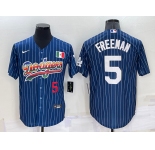 Men's Los Angeles Dodgers #5 Freddie Freeman Number Rainbow Blue Red Pinstripe Mexico Cool Base Nike Jersey