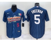 Men's Los Angeles Dodgers #5 Freddie Freeman Number Rainbow Blue Red Pinstripe Mexico Cool Base Nike Jersey
