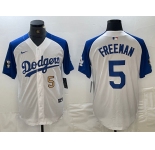 Men's Los Angeles Dodgers #5 Freddie Freeman Number White Blue Fashion Stitched Cool Base Limited Jersey