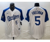 Men's Los Angeles Dodgers #5 Freddie Freeman Number White Blue Fashion Stitched Cool Base Limited Jersey
