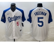 Men's Los Angeles Dodgers #5 Freddie Freeman Number White Blue Fashion Stitched Cool Base Limited Jerseys